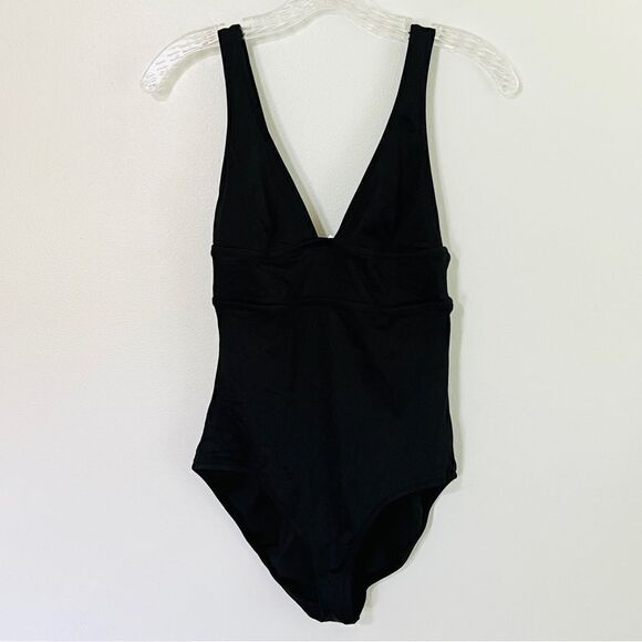 J.Crew Heritage Triangle Plunge Tank One Piece Swimsuit Black 4 - Picture 1 of 12